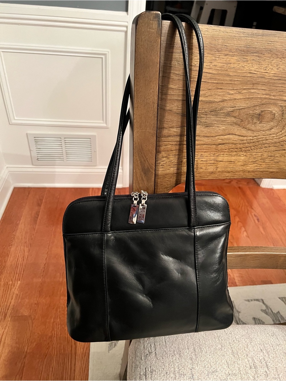 Pelle Studio Black Leather Shoulder Bag with Double Straps